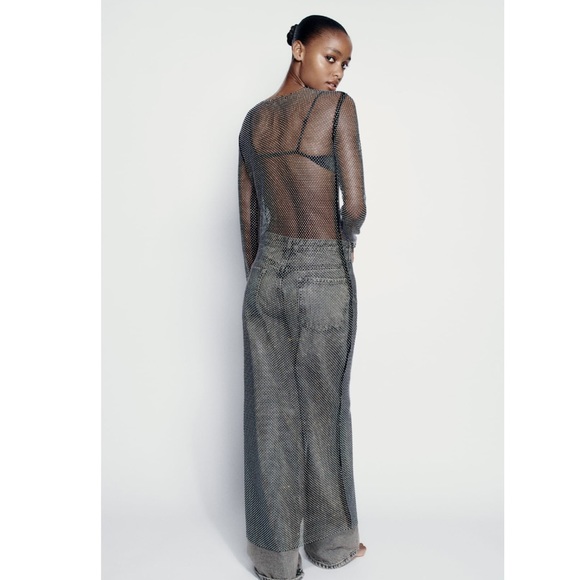 ZARA RHINESTONE MESH MIDI DRESS - Picture 8 of 11